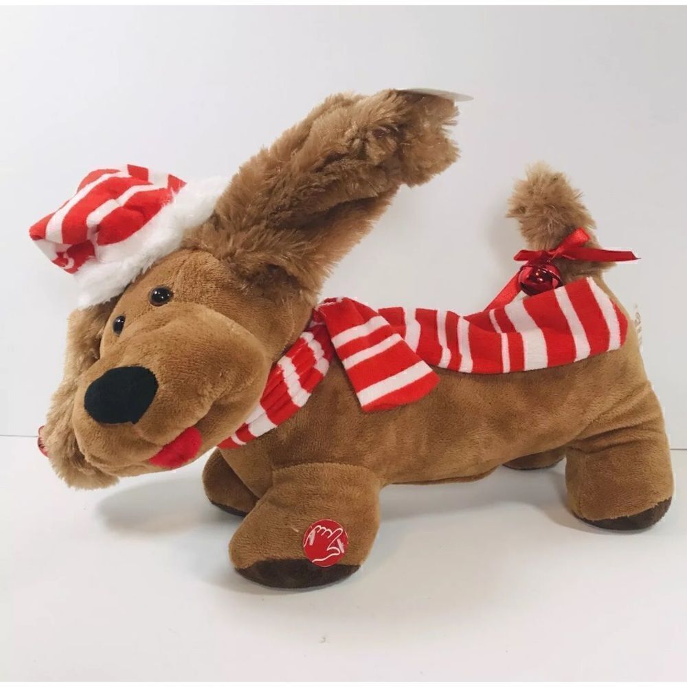 NWB Dan Dee Animated Singing Puppy Weiner Dog Plush Stuffed 3 Christmas Songs